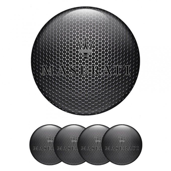 Maserati Domed Stickers for Wheel Center Caps Steel Mesh Black Trident