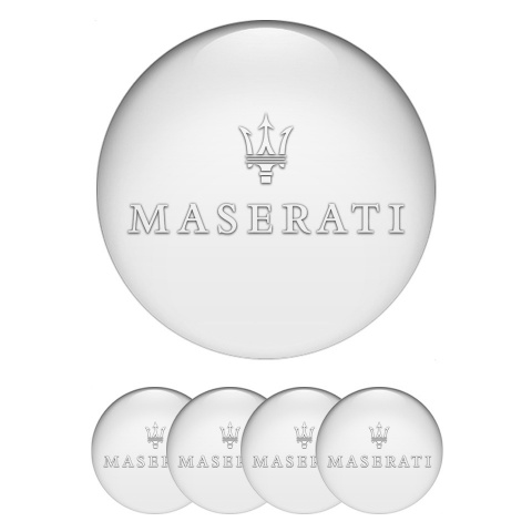 Maserati Stickers for Wheels Center Caps Pearly Print White Trident Logo