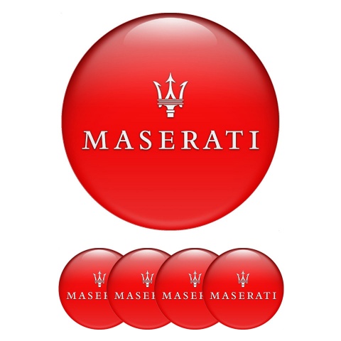 Maserati Emblem for Wheel Center Caps Red Print White Trident Edition