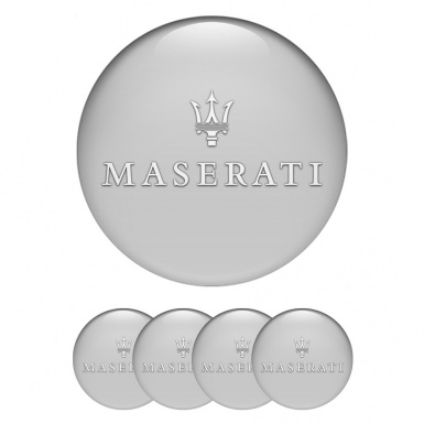 Maserati Center Wheel Caps Stickers Grey Base White Trident Logo
