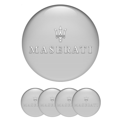 Maserati Center Wheel Caps Stickers Grey Base White Trident Logo