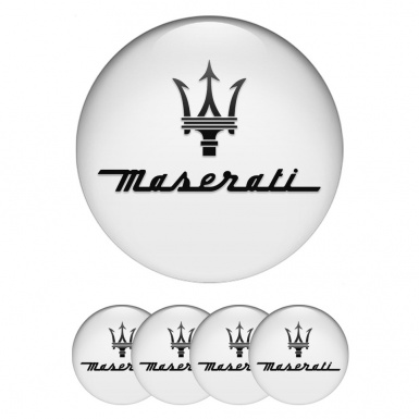 Maserati Stickers for Center Wheel Caps White Print Classic Dark Trident Logo