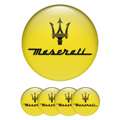 Maserati Stickers for Wheels Center Caps Yellow Print Classic Black Trident