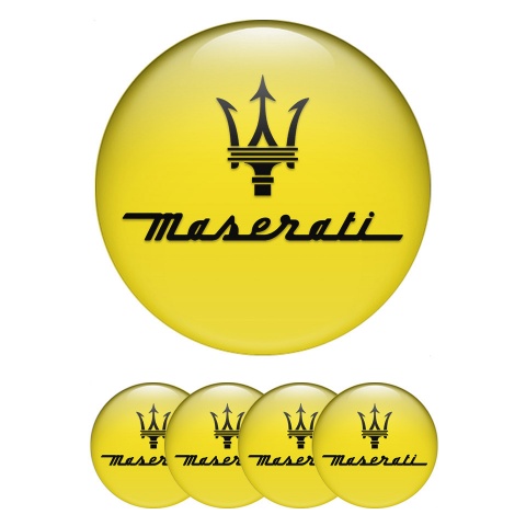 Maserati Stickers for Wheels Center Caps Yellow Print Classic Black Trident