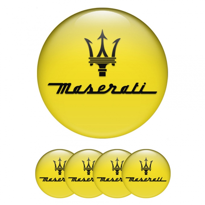 Maserati Stickers for Wheels Center Caps Yellow Print Classic Black Trident