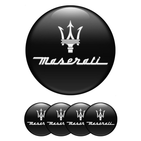 Maserati Wheel Stickers for Center Caps Black Print White Trident Logo