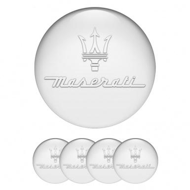 Maserati Domed Stickers for Wheel Center Caps Pearly Print White Trident