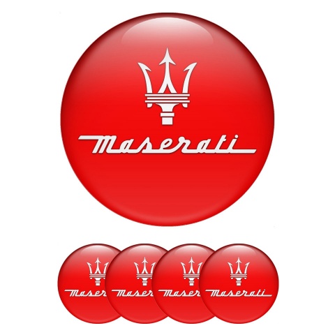 Maserati Wheel Emblem for Center Caps Red Print White Trident Edition