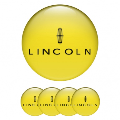 Lincoln Domed Stickers for Wheel Center Caps Yellow Print Black Star Logo