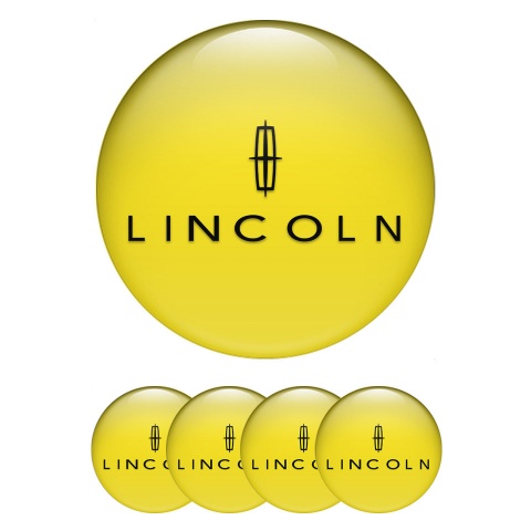 Lincoln Domed Stickers for Wheel Center Caps Yellow Print Black Star Logo