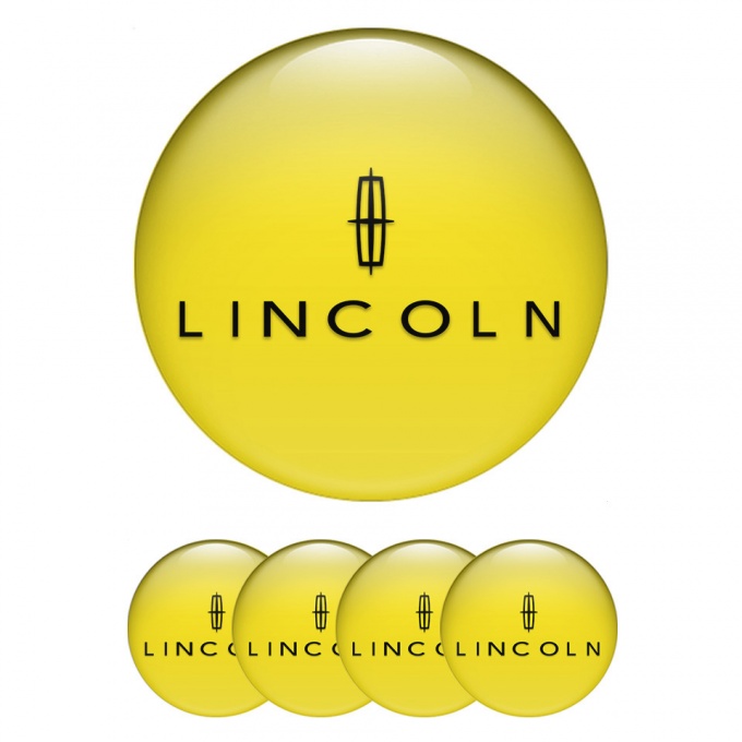 Lincoln Domed Stickers for Wheel Center Caps Yellow Print Black Star Logo
