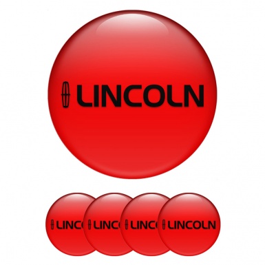 Lincoln Domed Stickers for Wheel Center Caps Red Fill Dark Logo Print