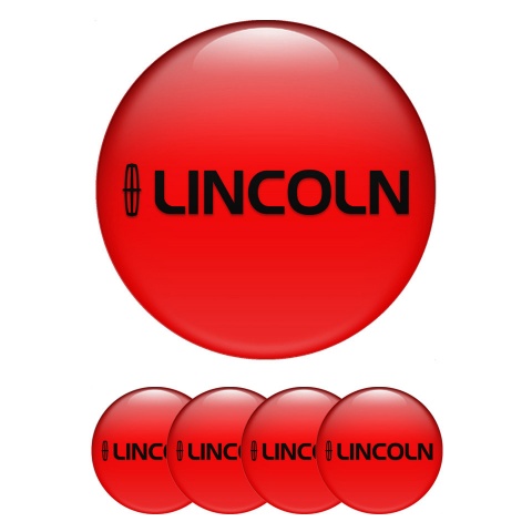 Lincoln Domed Stickers for Wheel Center Caps Red Fill Dark Logo Print