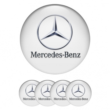 Mercedes Domed Stickers for Wheel Center Caps White Chrome Logo Motif