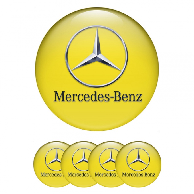 Mercedes Wheel Emblem for Center Caps Yellow Chrome Logo Edition