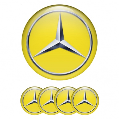 Mercedes Center Caps Wheel Emblem Yellow Base Metallic Star Edition