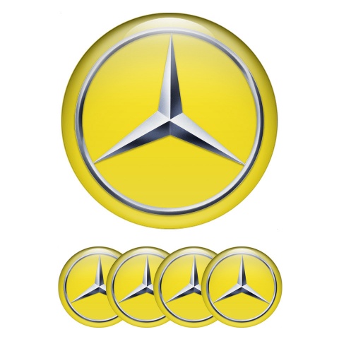 Mercedes Center Caps Wheel Emblem Yellow Base Metallic Star Edition