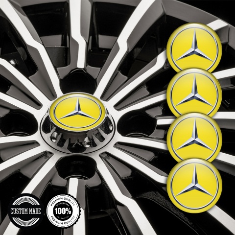 Mercedes Center Caps Wheel Emblem Yellow Base Metallic Star Edition