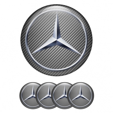 Mercedes Domed Stickers for Wheel Center Caps Carbon Texture Metallic Star