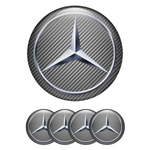 Mercedes Domed Stickers for Wheel Center Caps Carbon Texture Metallic Star