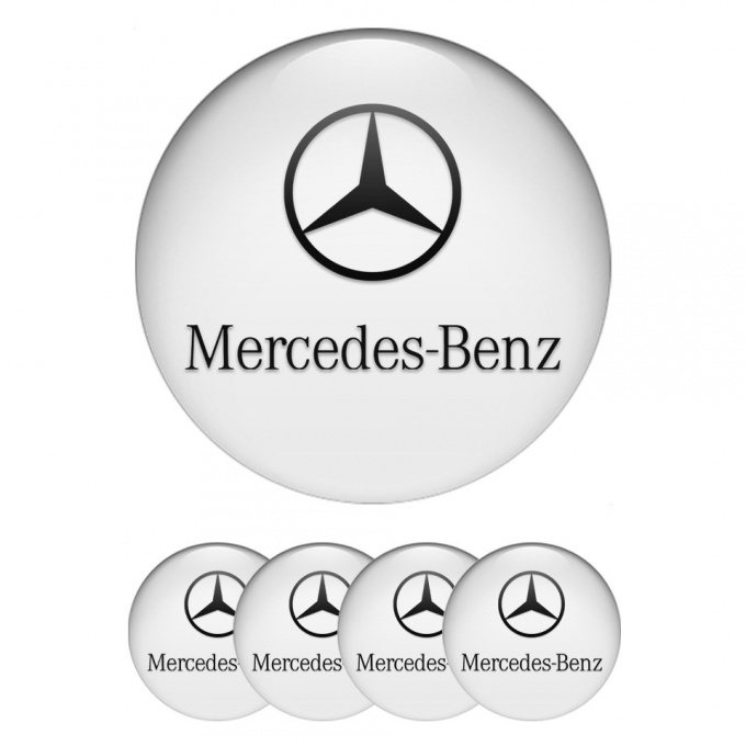 Mercedes Stickers for Wheels Center Caps White Print Classic Black Logo
