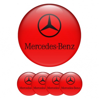 Mercedes Emblem for Wheel Center Caps Red Print Classic Black Logo