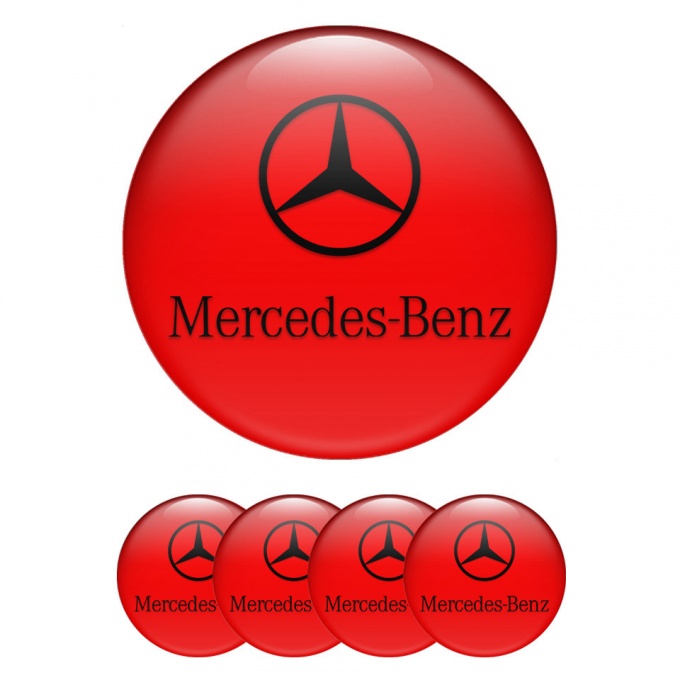 Mercedes Emblem for Wheel Center Caps Red Print Classic Black Logo
