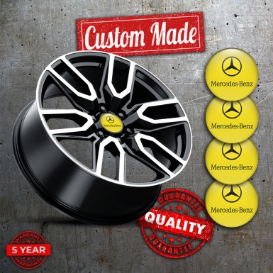 Mercedes Emblem for Center Wheel Caps Yellow Print Classic Black Logo