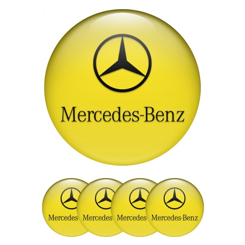 Mercedes Emblem for Center Wheel Caps Yellow Print Classic Black Logo