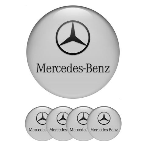 Mercedes Center Wheel Caps Stickers Grey Print Classic Black Logo