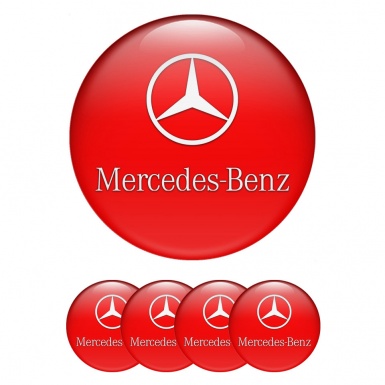 Mercedes Wheel Emblem for Center Caps Red Base Classic White Logo