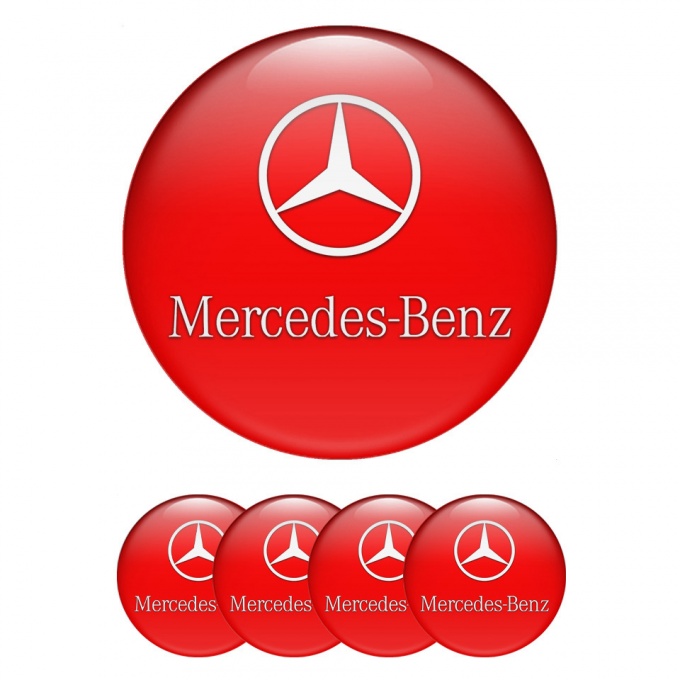 Mercedes Wheel Emblem for Center Caps Red Base Classic White Logo