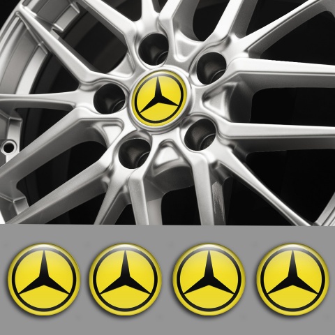 Mercedes Domed Stickers for Wheel Center Caps Yellow Dark Star Edition