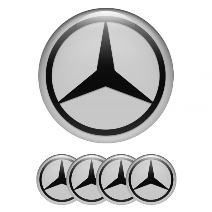 Mercedes Stickers for Center Wheel Caps Grey Base Dark Star Logo