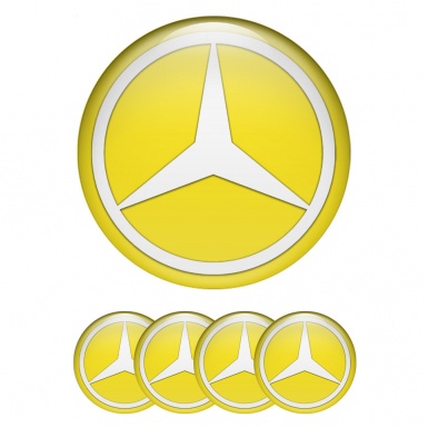 Mercedes Emblems for Center Wheel Caps Yellow Print White Star Logo