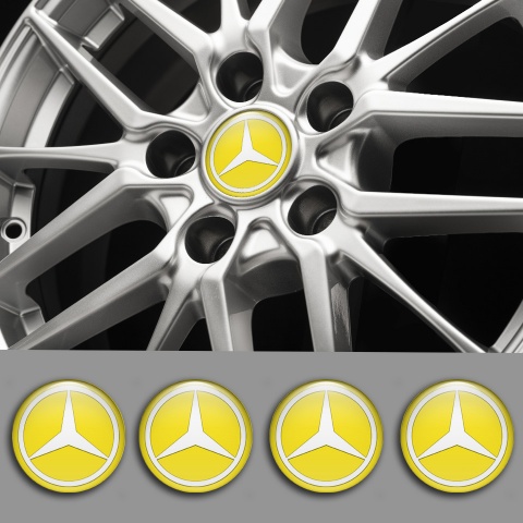 Mercedes Emblems for Center Wheel Caps Yellow Print White Star Logo
