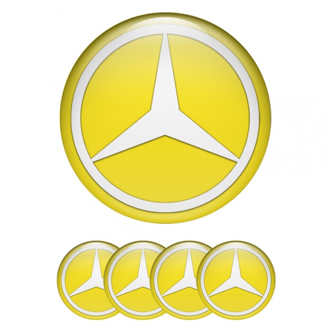 Mercedes Emblems for Center Wheel Caps Yellow Print White Star Logo