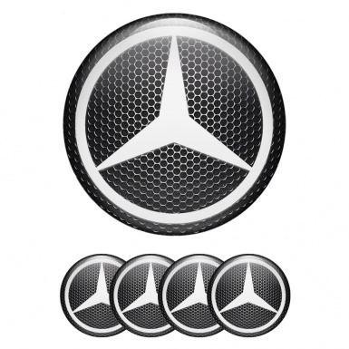 Mercedes Domed Stickers for Wheel Center Caps Metal Grate White Star Logo