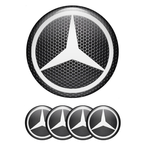 Mercedes Domed Stickers for Wheel Center Caps Metal Grate White Star Logo