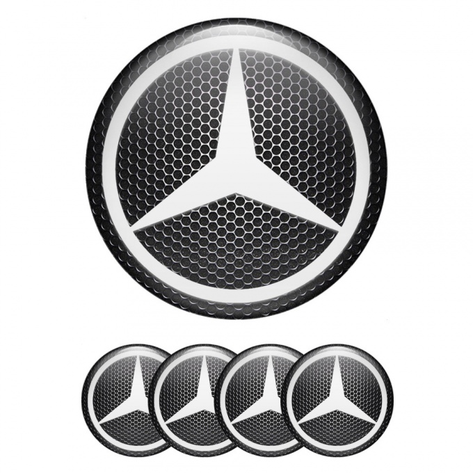 Mercedes Domed Stickers for Wheel Center Caps Metal Grate White Star Logo