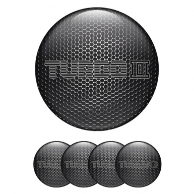 Mazda Turbo Emblems for Center Wheel Caps Steel Texture Black Logo