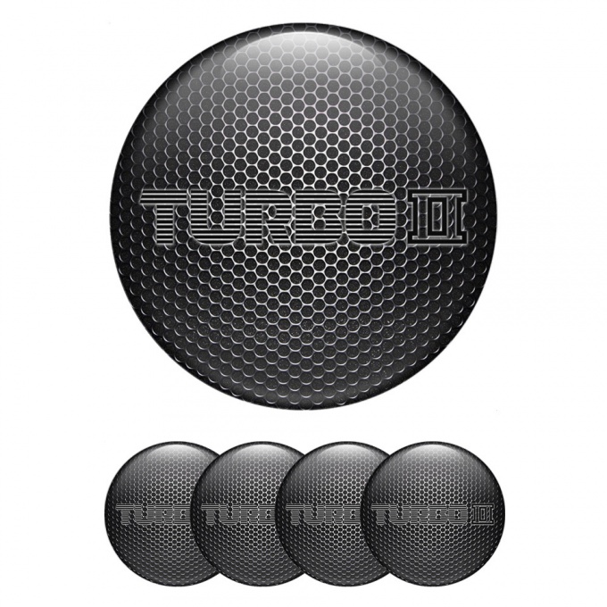 Mazda Turbo Emblems for Center Wheel Caps Steel Texture Black Logo
