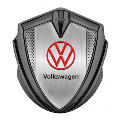 VW Metal Domed Emblem Graphite Light Mesh Brushed Steel Red Logo