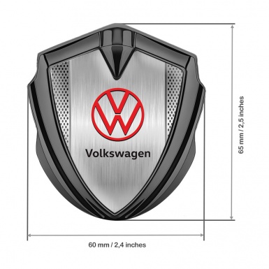 VW Metal Domed Emblem Graphite Light Mesh Brushed Steel Red Logo
