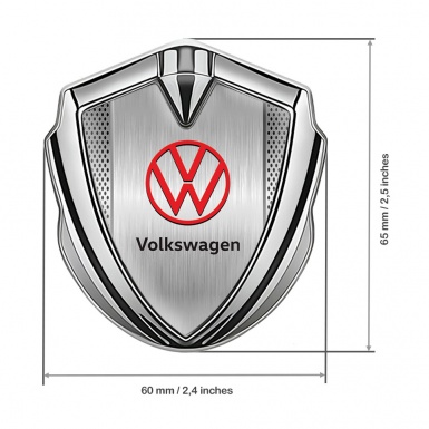 VW Metal Domed Emblem Silver Light Mesh Brushed Steel Red Logo