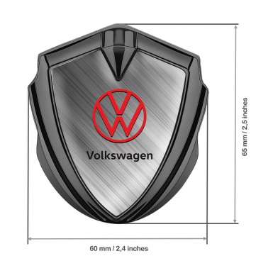 VW Badge Self Adhesive Graphite Brushed Steel Effect Red Logo Design