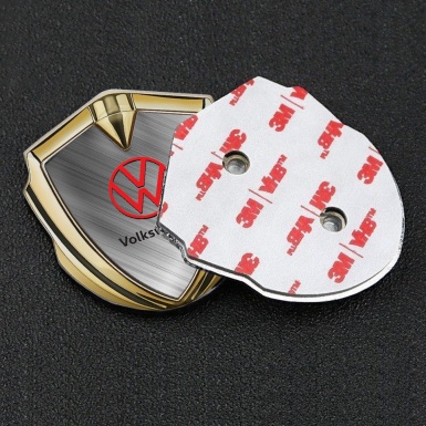 VW Badge Self Adhesive Gold Brushed Steel Effect Red Logo Design