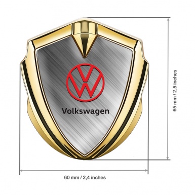 VW Badge Self Adhesive Gold Brushed Steel Effect Red Logo Design