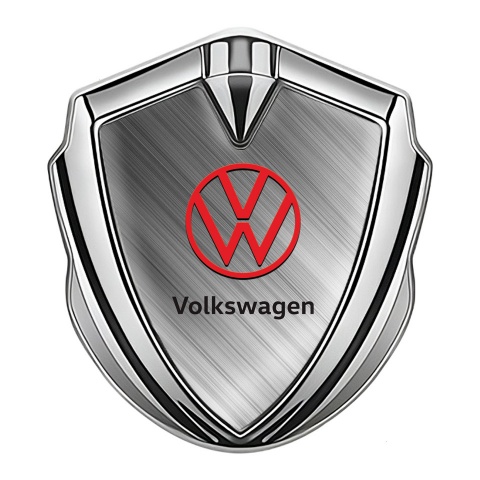 VW Badge Self Adhesive Silver Brushed Steel Effect Red Logo Design