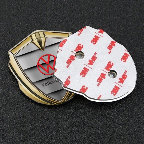 VW Emblem Badge Self Adhesive Gold Shutter Effect Red Logo Edition
